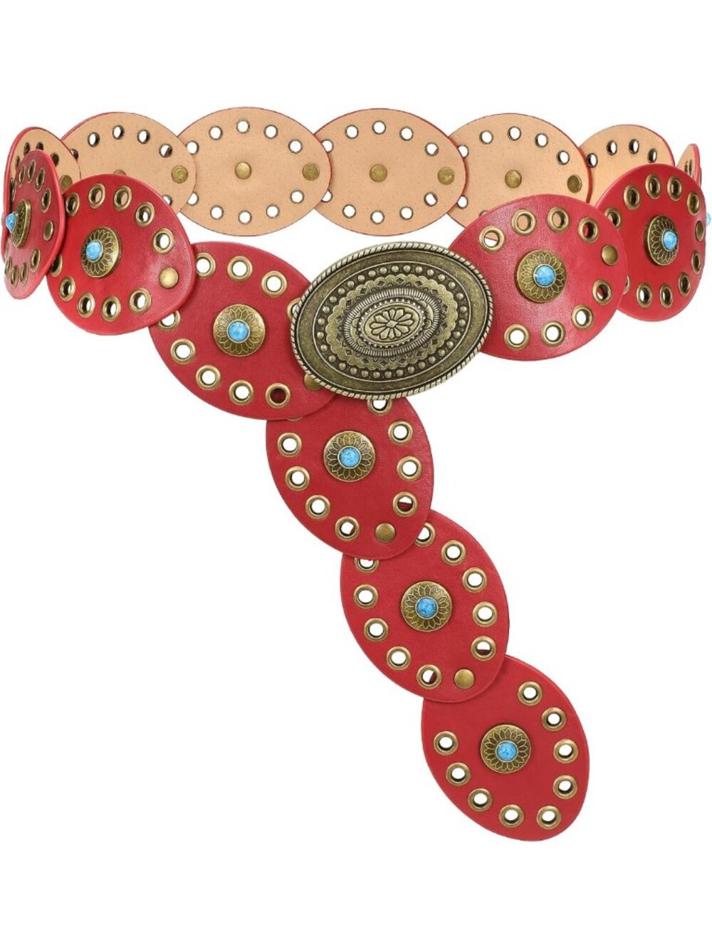 Wide Cowgirl Disc Belt with Turquoise Concho | Boho Leather Western Belt for